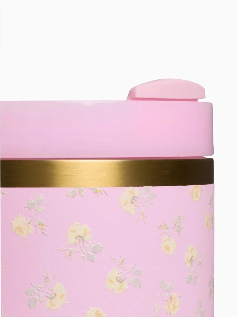 Stanley Pink Floral Tumbler with Handle and Gold Accents